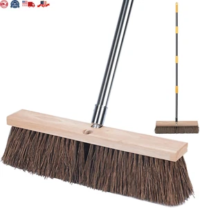 18 " Push Broom Outdoor Heavy Duty - 65 " Long Handle Large Wide Shop - Picture 1 of 12
