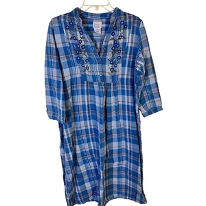 Only Necessities Medium Womens Long Flannel Cotton Plaid Pullover Nightgown - Picture 1 of 7