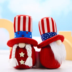 2PCS Plush Gnome Dolls Patriotic Gnomes Ornaments Independence Days 4th July - Picture 1 of 10