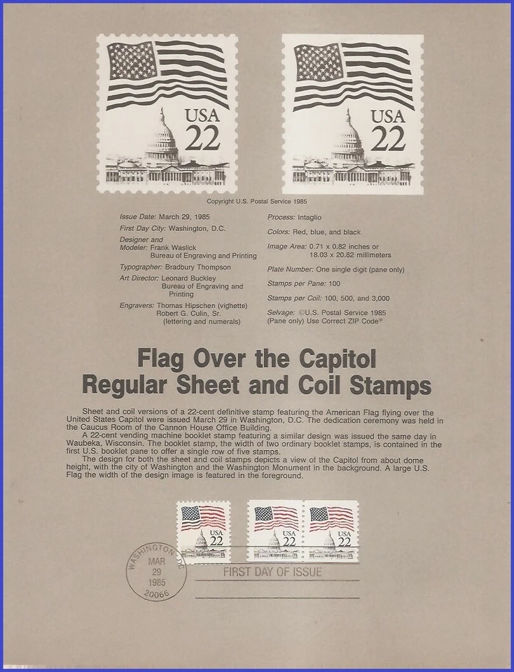 USA8 #2114 U/A SOUVENIR PAGE FDC   Flag Over Capitol Dome - Image 1 of 1