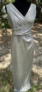 VTG 90s Ralph Lauren Silver Lame Beaded Sequin Sleeveless Long Gown US 14 Formal - Picture 1 of 15