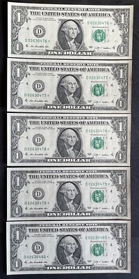 $1 USA Replacement Star Notes(*) D 02630476-480 2003 Unc Minor Foxing - Image 1 of 2