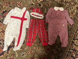Baby Christmas Footed Pj Faded Glory 3-6M Baby Gear Pants And Hat 6-9M - Picture 1 of 6