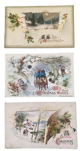 Collection of 3 Antique 1910-11 John Winsch Christmas Holiday Embossed Postcards - Picture 1 of 2