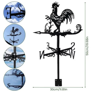 Weathervane Rooster Stainless Garden Outdoor Wind Vane Gauge Decor Roof Mount Lw - Picture 1 of 10