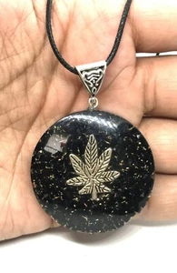 Orgone Black Tourmaline Marijuana Leaf Pendant Orgonite Reiki EMF Real Necklace - Picture 1 of 4