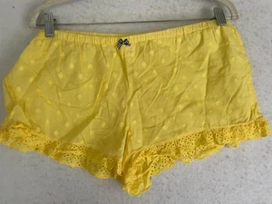 Victoria Secret Women's sz L Crochet Lace Pajama Shorts 100% Cotton Yellow - Picture 1 of 4