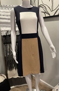Vestido para mujer Calvin Klein talla 8 azul marino tostado blanco bloques de colores cambio hasta la rodilla” - Imagen 1 de 5