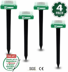 USCprime Solar Mole Repeller 4 Pack, Ultrasonic Mole Repellent Repels - Protect - Picture 1 of 6