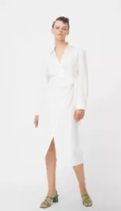 New ⭐ H&M White Linen Midi Wrap Shirt Dress Size XS - Picture 1 of 3