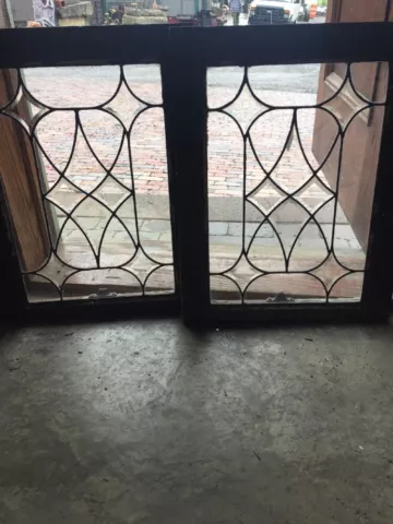 Sg 1469 Match Pair Antique Beveled And Leaded Glass Windows 18.5 X 23.5 Cover