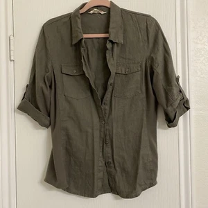 CiSono Women's Denim Button Up Stretch Blouse w/Pockets & Stretch Side Panel L - Picture 1 of 3