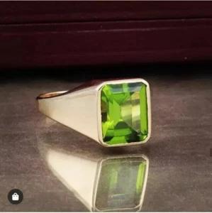 Anello da uomo taglio smeraldo 3 carati 3 carati simulato peridoto placcato oro giallo 14K - Foto 1 di 8