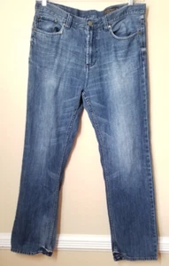 Black Brown 1826 Mens Jeans 34x32 Blue Classic Fit Straight Leg Distressed - Picture 1 of 10