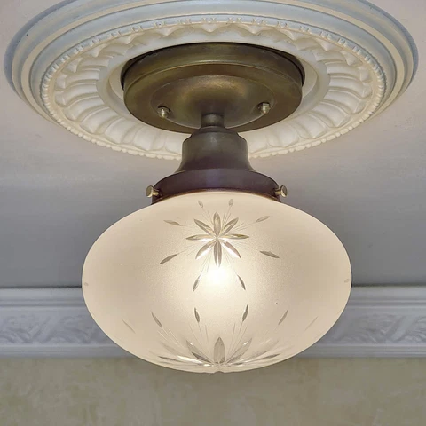 208c Antique vintage 1910s 30's Glass Ceiling Light Fixture Globe hall porch Cover