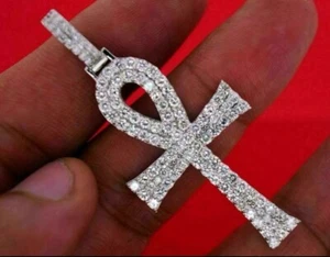 3CT Moisannite Ankh Cross Pendant in 925 Sterling Silver without chain - Picture 1 of 1