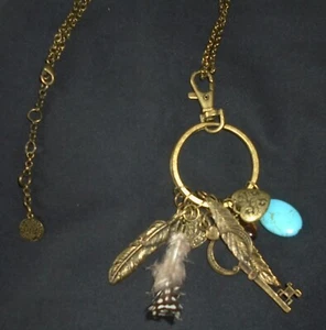 N.W.3 Hobbs Dream-catcher Charm Necklace gold plated feather key hearts vgc - Picture 1 of 8