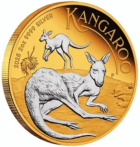 Kangaroo 2 oz silver reverse proof gilded coin Australia 2025 - Picture 1 of 5