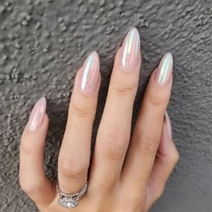 24pcs Medium Almond Press On Nails Mirror Effect Full Cover False Nails MJE-512 - Picture 1 of 4