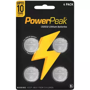 PowerPeak CR2032 Battery 3V Lithium Coin Cell Batteries Scale AirTag Key Fob NEW - Picture 1 of 12