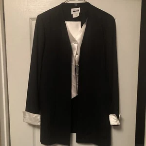 Leslie Fay Solid Black and White Business Blazer Jacket Vest Pants Size 6P - Picture 1 of 11