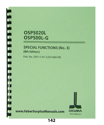 Okuma CNC  OSP5020L/ OSP500L-G 9th Edition Special Functions #3 Manual *142 - Image 1 of 4