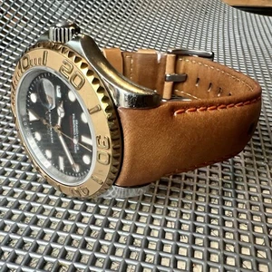 Correa curva de cuero curtido vegetal bronceado de 20 mm Rolex Yachtmaster naranja quemado - Imagen 1 de 12