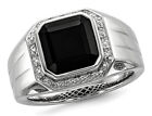 Mens Black Onyx Ring with Accent Diamonds in Sterling Silver