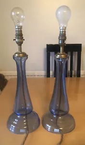 Beautiful Vintage Matching Pair Laura Ashley Blue Glass Bedside Table Hall Lamps - Picture 1 of 11