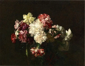 Dream-art Oil painting Latour - Carnations still life flowers canvas handpainted - Picture 1 of 1