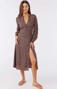 O'NEILL Bianca Long Sleeve Split Neck Midi Dress In Black - Picture 1 of 11
