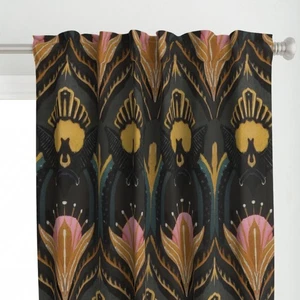 Bats And Flowers Elegant Art Deco 1920s Maximalist Printed Custom Curtain Panel - Picture 1 of 5