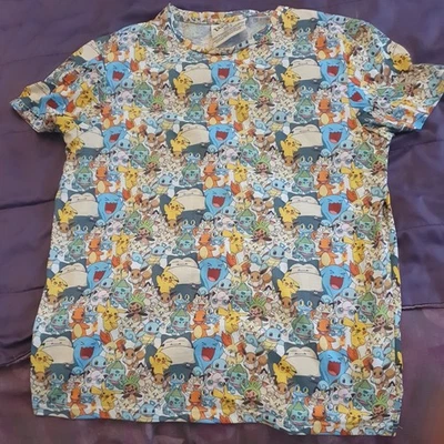 Pokemon All Over Print T-Shirt Size L Pikachu Snorlax 34 Chest - Image 1 of 4