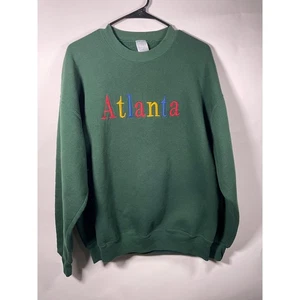 Vintage Atlanta Crewneck Sweatshirt Embroidered Pullover Green XL - Picture 1 of 6