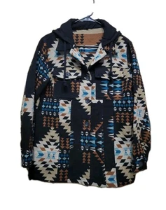 Aztekenmuster Kapuzenhemd mit Knöpfen schwere Baumwolle Herren Medium  - Bild 1 von 6