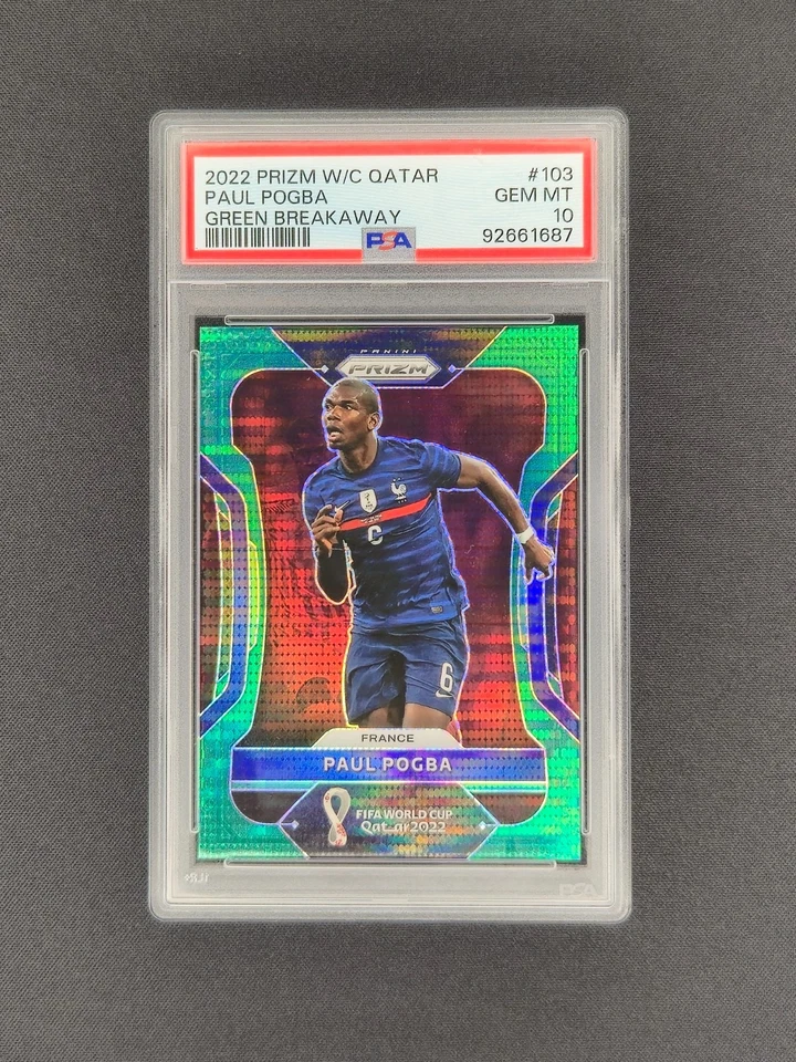 Panini Prizm FIFA World Cup 2022 Paul Pogba /5 Green Breakaway Prizm PSA 10 - Image 1 of 2