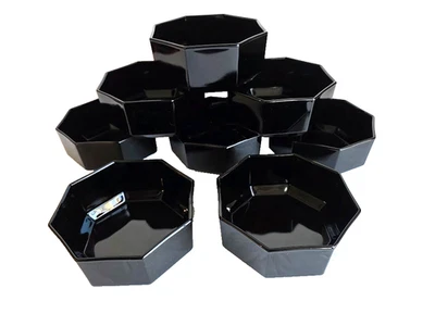 Set of 8 Vintage Black Glass Arcoroc Octime France Octagon Fruit / Dessert Bowls - image 1 of 2