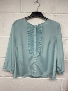 Eastex Blue Ruffle Detail 3/4 Length Sleeve Shoulder Padded Blouse UK16 PWM - Picture 1 of 7