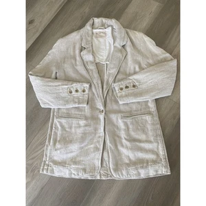 Free People Blazer Ragazzo Giacca Misto Lino Beige Tasche Oversize Usato in ottime condizioni S - Foto 1 di 11