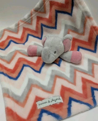Blankets And Beyond Elephant Lovey Security Blanket Red White Blue Zig Zag Plush - Image 1 of 4