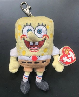 TY Beanie Baby SPONGEBOB Metal Key Clip 4” Nostalgic Keychain Stuffed Plush 2006 - Image 1 of 4