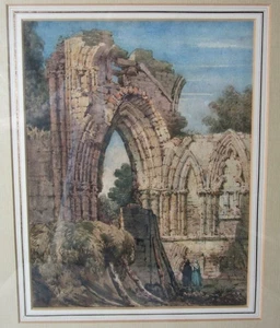 ENGLISH Ruins of Ryland Abbey, Watercolor Painting by SAMUAL PROUT, circa 1840 - Picture 1 of 12