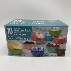 Brand New! Botanical Stoneware 10 Piece Multicolor Bowls - Picture 1 of 6