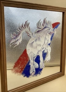Vtg Unicorn Mirror Framed Wall Decor 80s 90s 13x13 Colorful Fantasy GIRLS ROOM - Picture 1 of 5