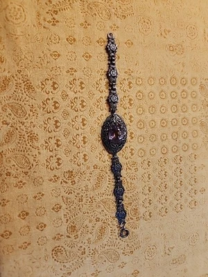Sterling Silver 925 Art Deco Faceted Amethyst Bracelet 9.9grams #825 - Image 1 of 4