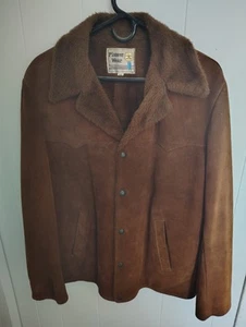 Vtg Pioneer Wear Men Brown HEAVY SUEDE Cowboy Western ROCKABILLY Leather Jacket - Picture 1 of 6