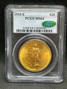 1915 S $20 Gold Saint Gaudens Double Eagle PCGS CAC MS 64 Nice Toning - Picture 1 of 2
