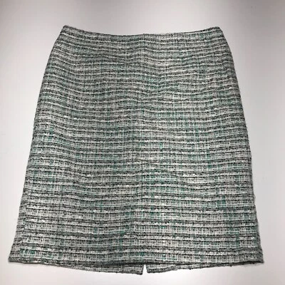 Saia Kenar Feminina Tamanho 2 Azul-petróleo Preto Branco Tecido Acrílico Mistura Lápis Zíper Traseiro - Imagem 1 de 4