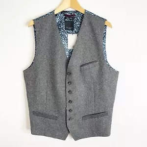 Ted Baker Gray Wool & Silk Blue Patterned Vest Extra Large - Picture 1 of 4