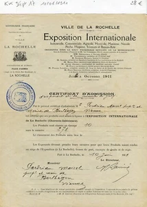 Dépt 17 - La Rochelle - Exposition Internationale Certificat d'Admission 1911 - Picture 1 of 1